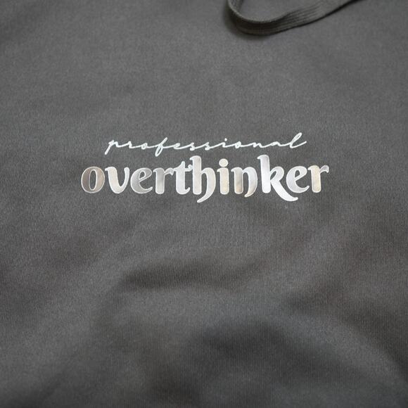 NWOT Pullover Hoodie Black Logo Kangroo Pocket Drawstring Hood Gorpcore Minimal - Picture 7 of 11